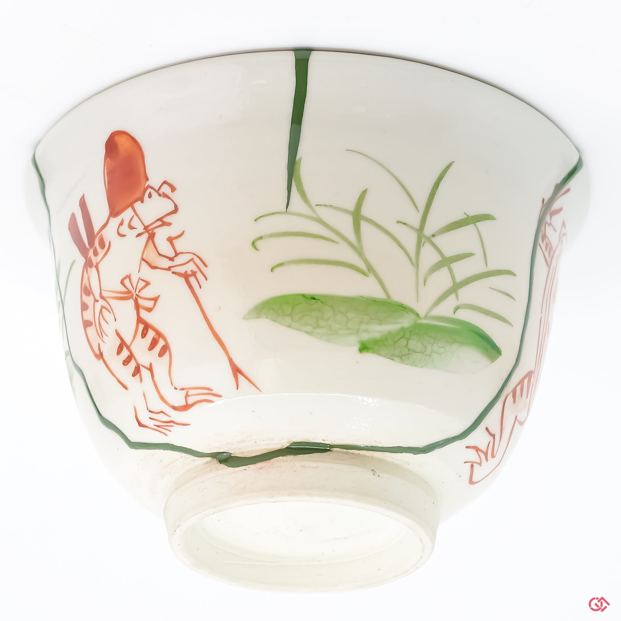 Close-up photo of an authentic Kintsugi pottery, showing the detail of its repairs and craftsmanship