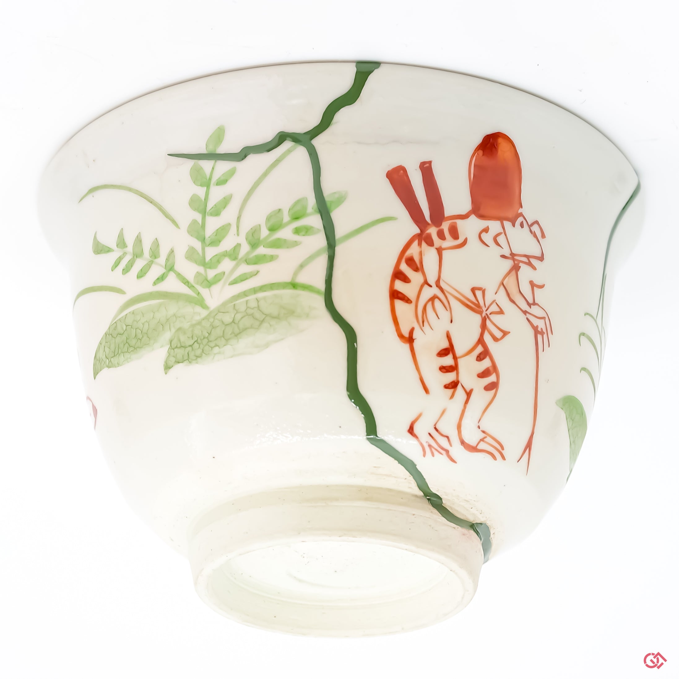 Close-up photo of an authentic Kintsugi pottery, showing the detail of its repairs and craftsmanship