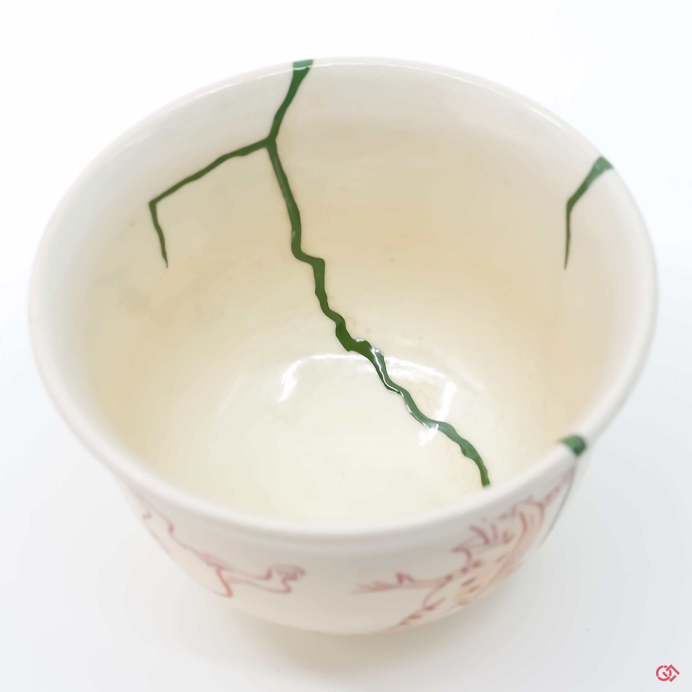 Close-up photo of an authentic Kintsugi pottery, showing the detail of its repairs and craftsmanship