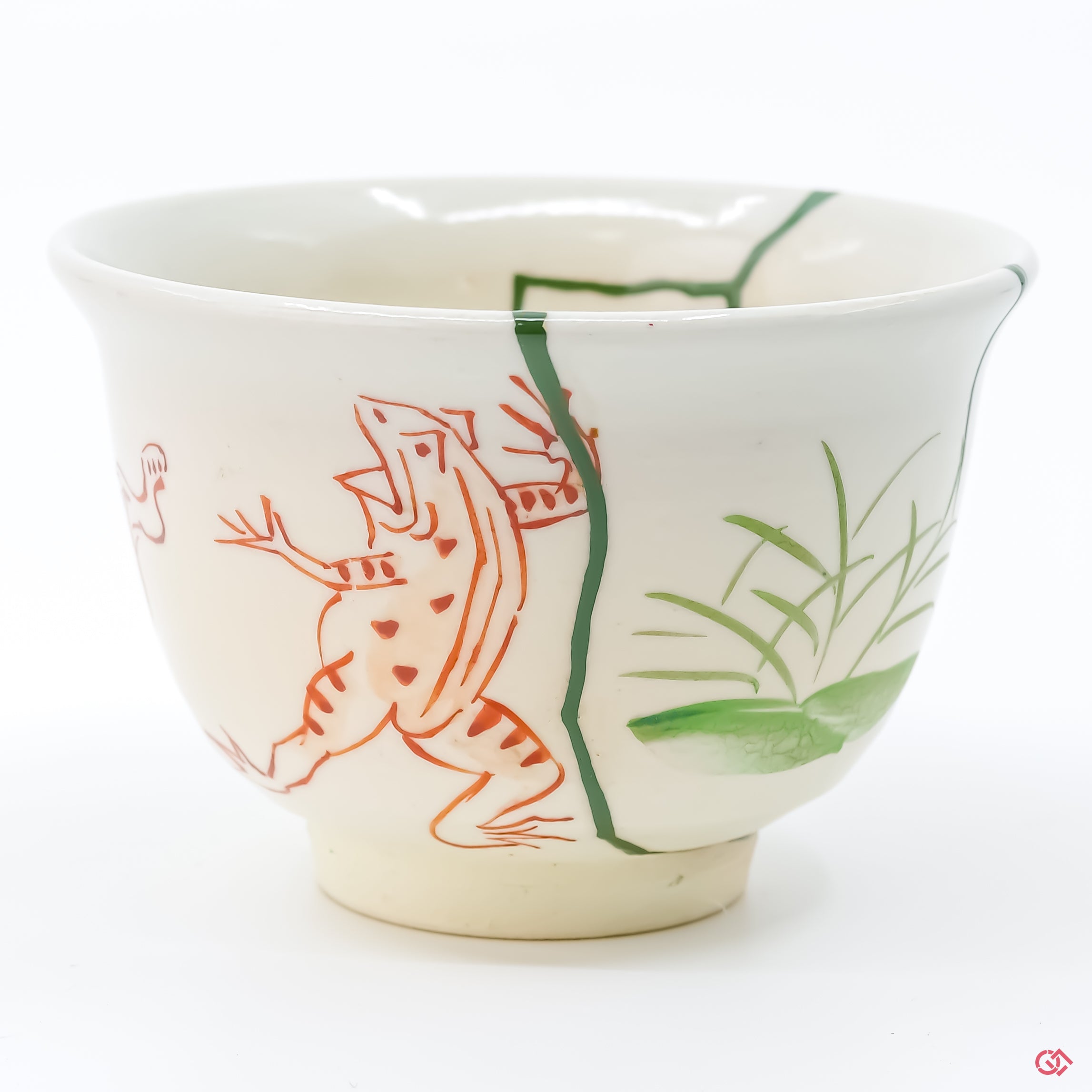Close-up photo of an authentic Kintsugi pottery, showing the detail of its repairs and craftsmanship