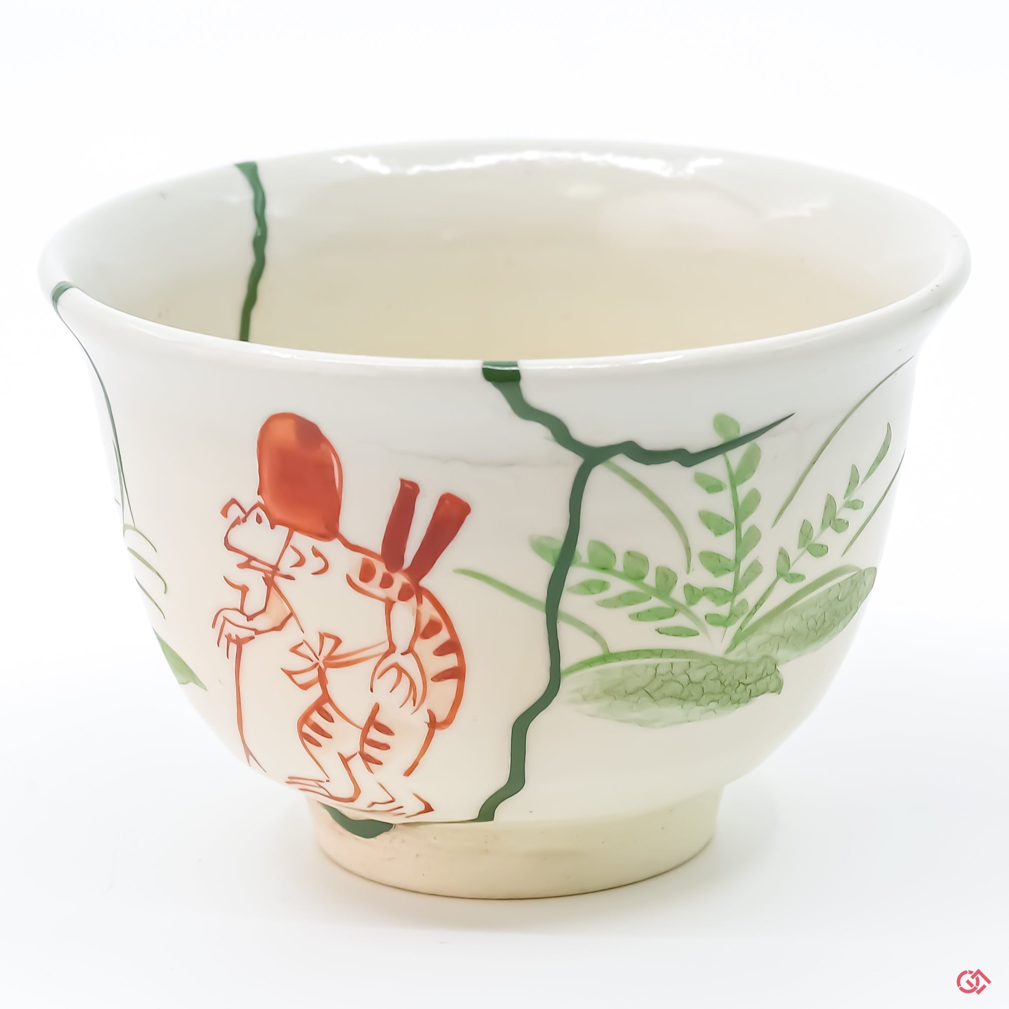 Close-up photo of an authentic Kintsugi pottery, showing the detail of its repairs and craftsmanship