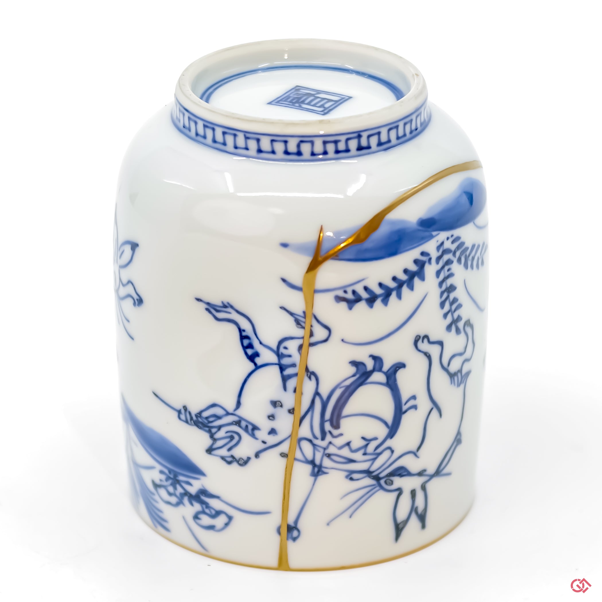 Close-up photo of an authentic Kintsugi pottery, showing the detail of its repairs and craftsmanship