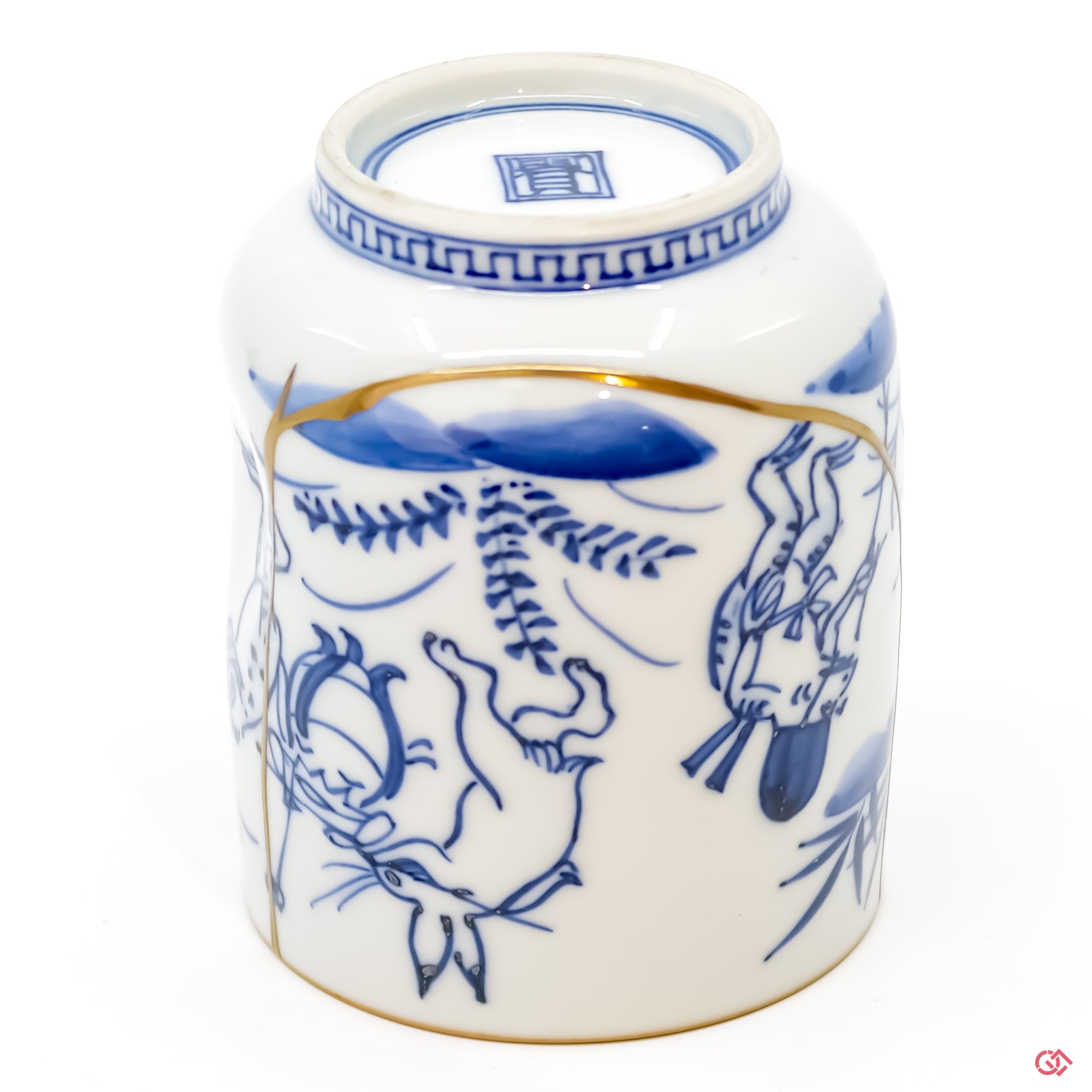 Close-up photo of an authentic Kintsugi pottery, showing the detail of its repairs and craftsmanship