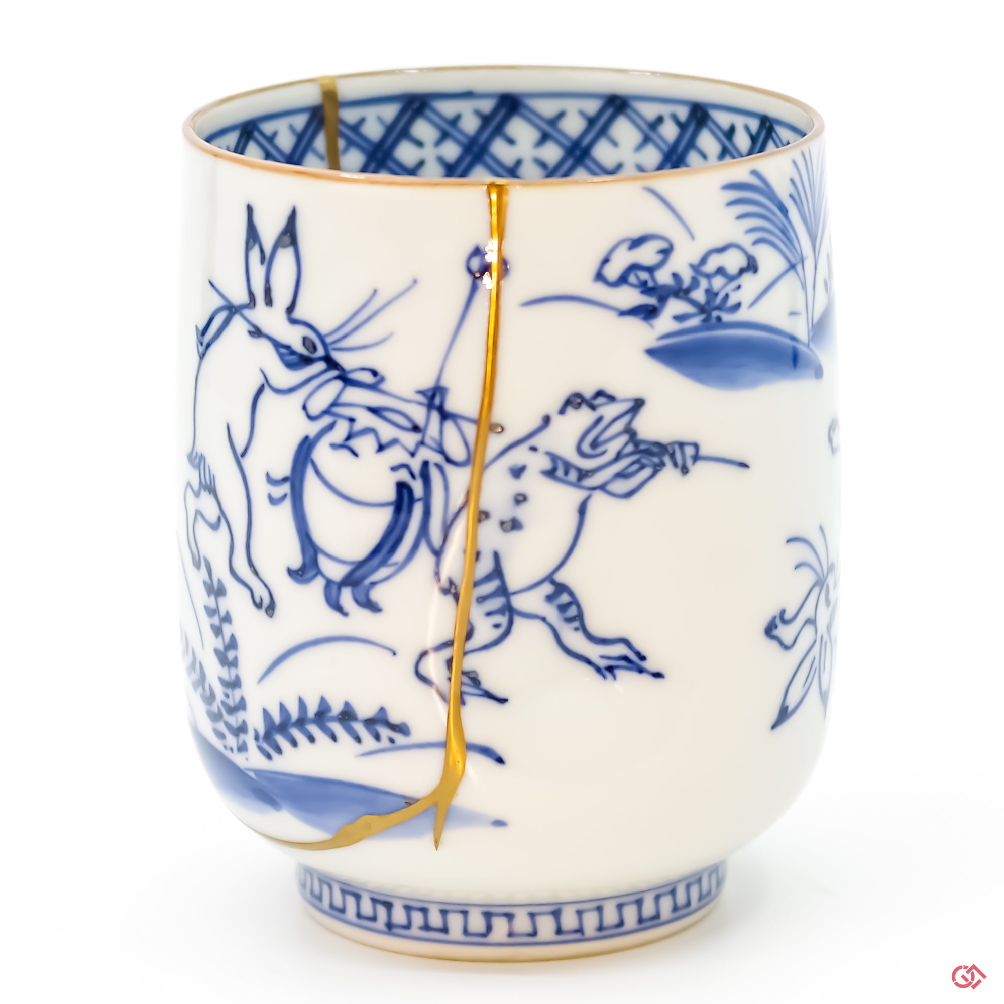 Close-up photo of an authentic Kintsugi pottery, showing the detail of its repairs and craftsmanship