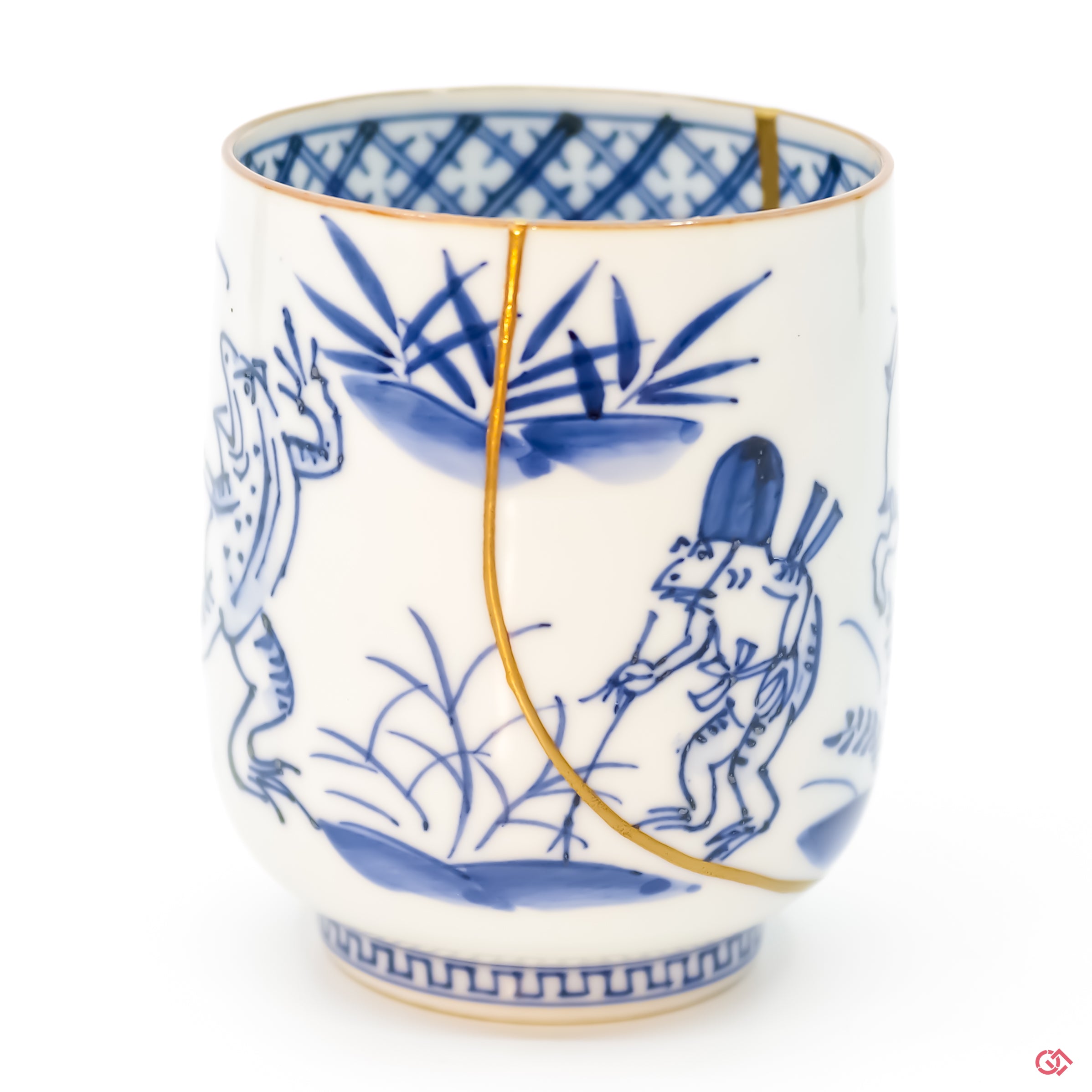 Close-up photo of an authentic Kintsugi pottery, showing the detail of its repairs and craftsmanship
