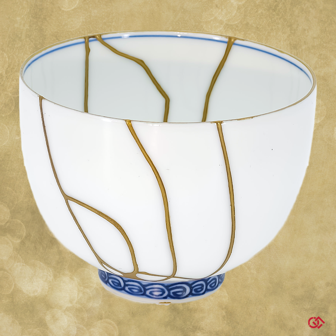 Handcrafted Kintsugi pottery, embracing imperfection with golden beauty.