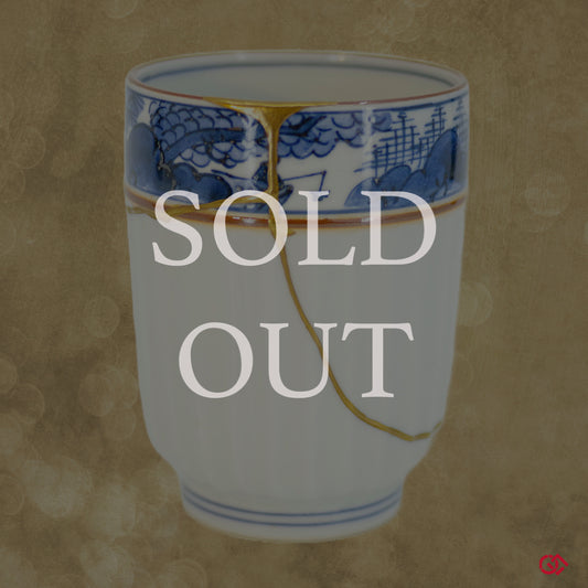 Sold Out - Authentic Japanese Kintsugi sake cuo: Wabi-Sabi Elegance in Golden repairs
