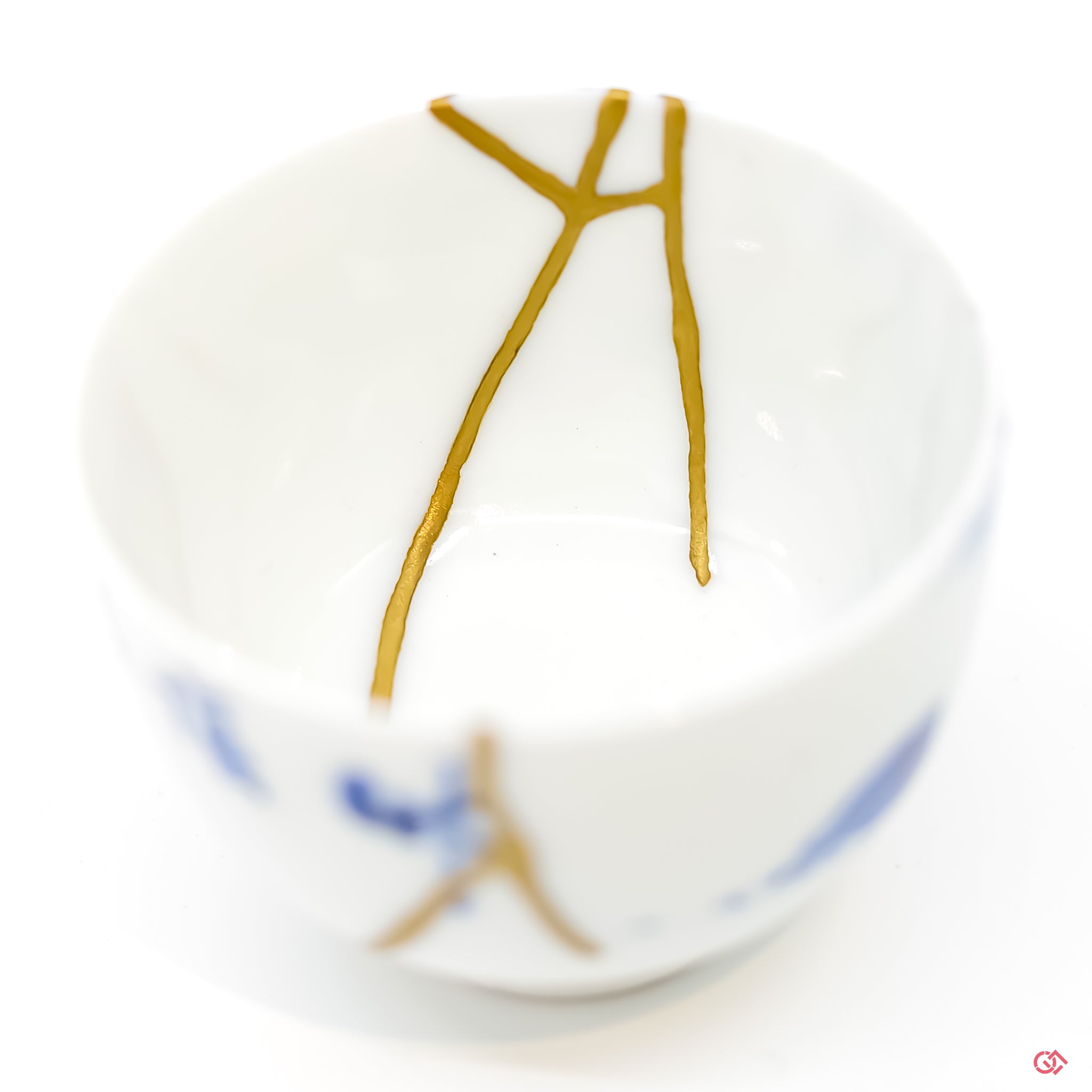 Extreme close-up of a Kintsugi crack, where 24K gold transforms imperfection into a captivating work of art.