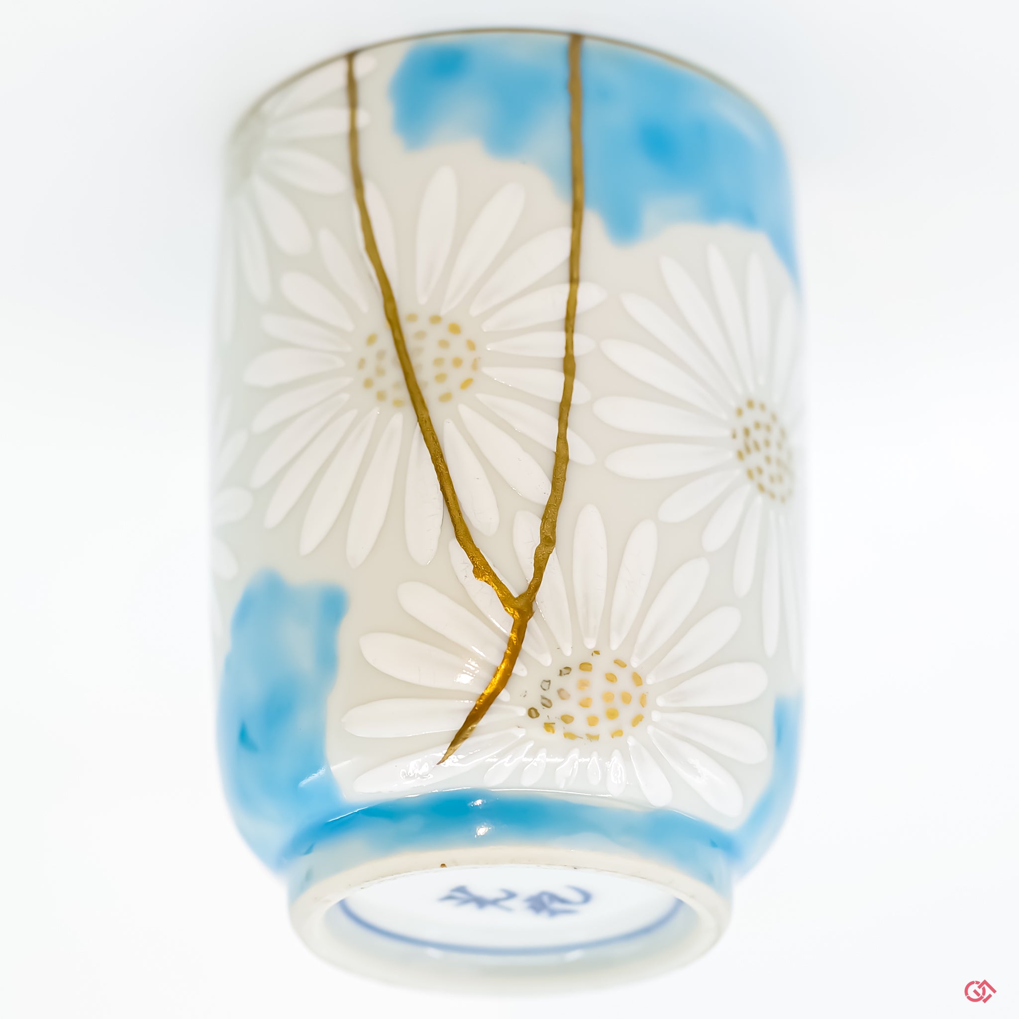 Close-up of authentic Kintsugi pottery repair.