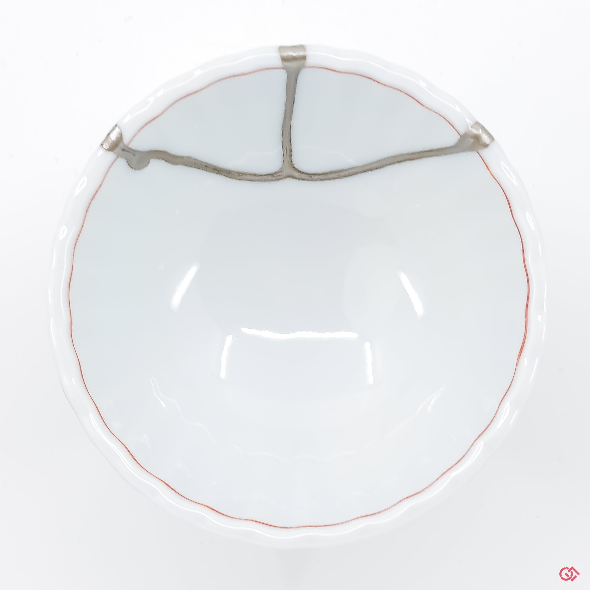 Photo of the top side of an authentic Kintsugi pottery, showing its overall design and features