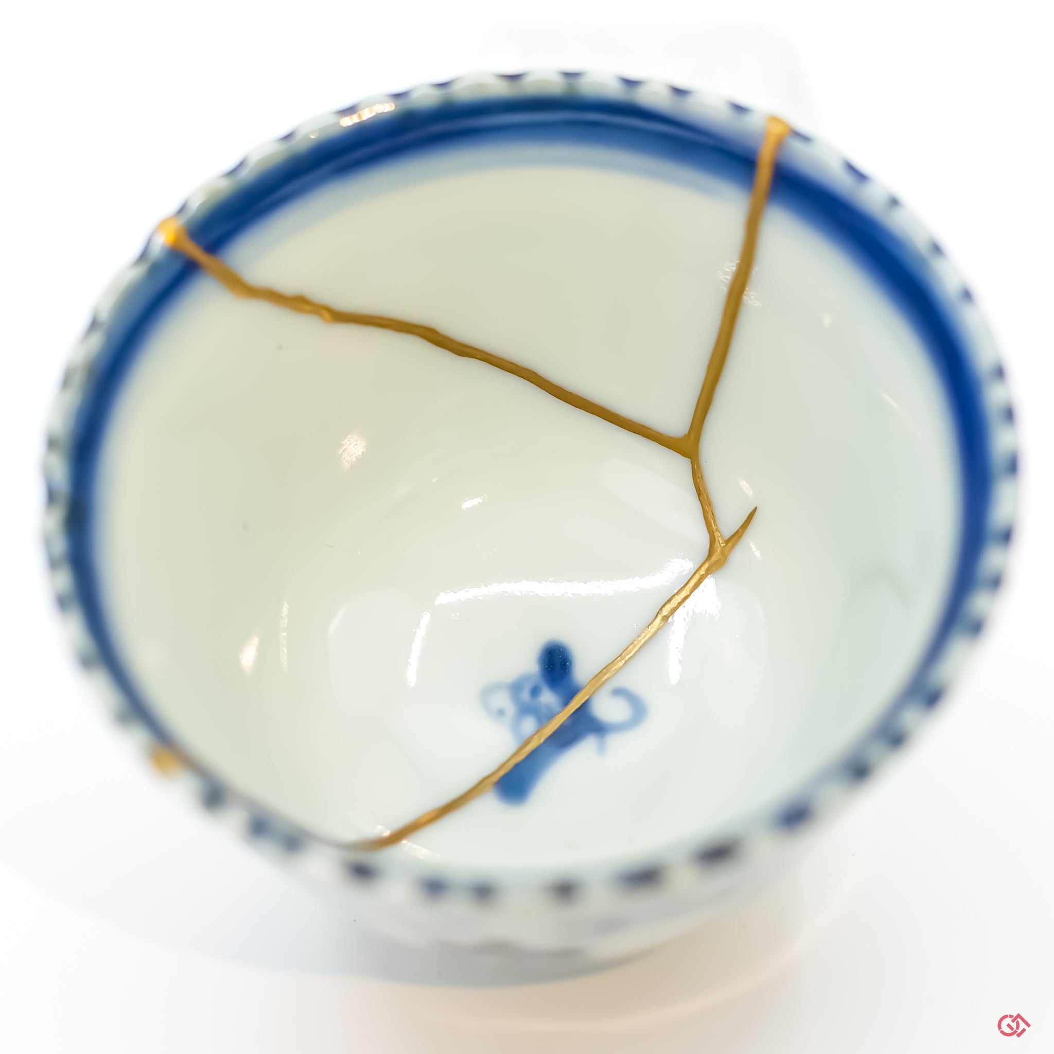 Close-up of authentic Kintsugi pottery repair.