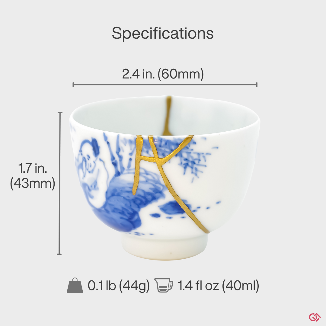 Authentic Kintsugi pottery made in Japan: Size displayed for easy shopping.