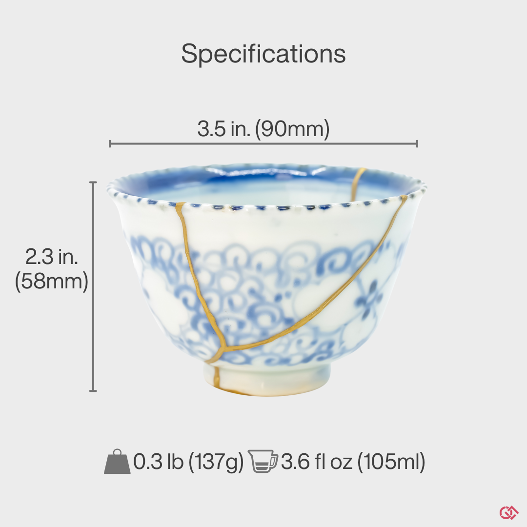 Shop with confidence: Authentic Japanese Kintsugi pottery with clearly indicated size.
