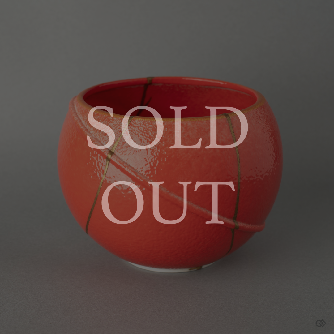 Arita porcelain matcha bowl restored with 24K gold Kintsugi — refined craftsmanship now sold out.