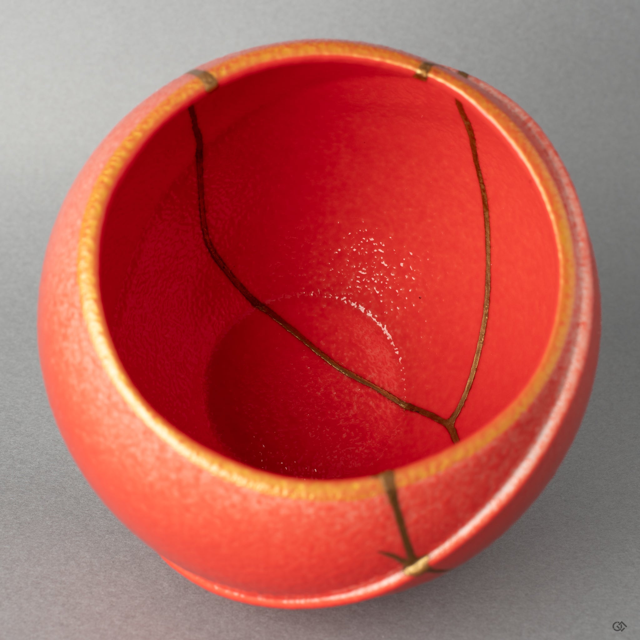 Interior detail showing the seamless kintsugi repair, executed with urushi for true food-safe craftsmanship and daily tea use.