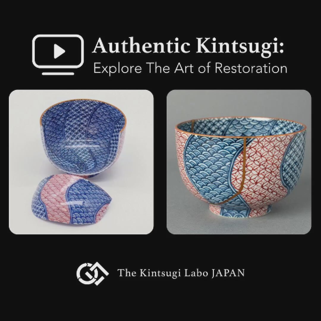 A Kyoto ware teacup, carefully restored with traditional Kintsugi using natural urushi lacquer by a nationally certified Japanese lacquer master, showcasing authentic craftsmanship and wabi-sabi elegance.