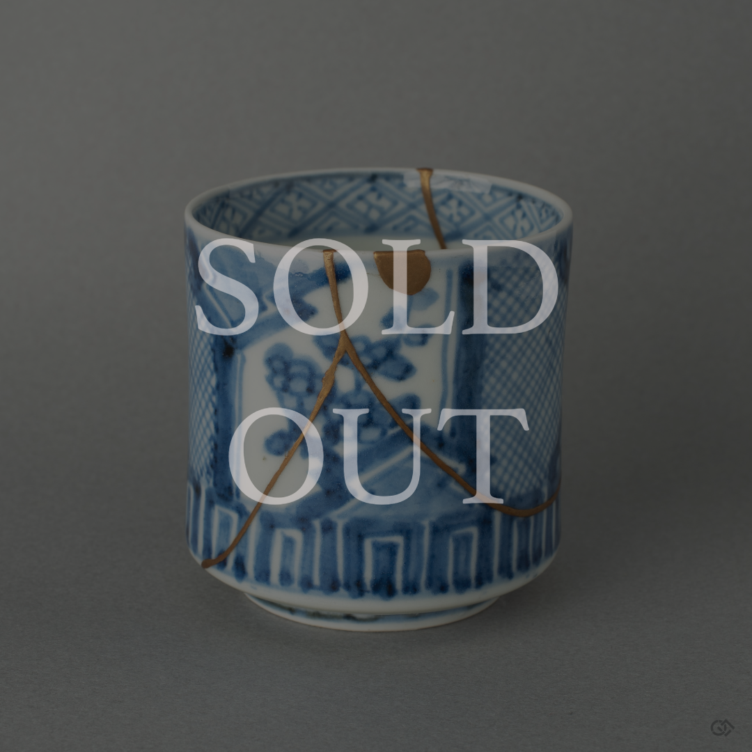 Sold-out 24k gold Kintsugi sake cup from Ko-Imari ware restored with urushi lacquer.