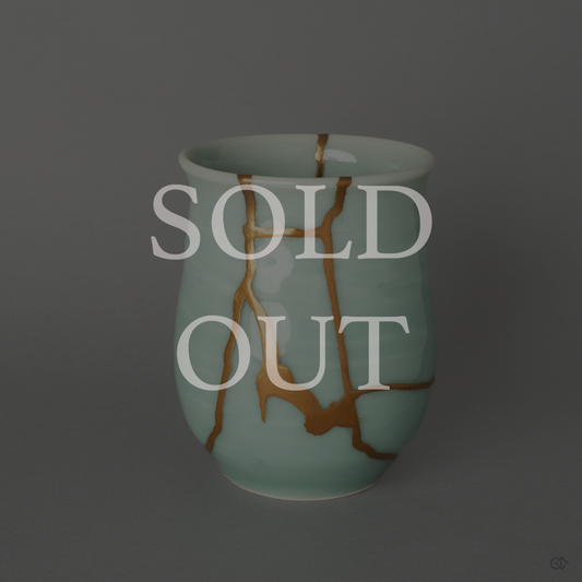 Sold Out! This Authentic Kintsugi Tea Cup, with its beautiful golden crack repair, is gone. Don't miss out! Discover similar Kintsugi pottery masterpieces available now.