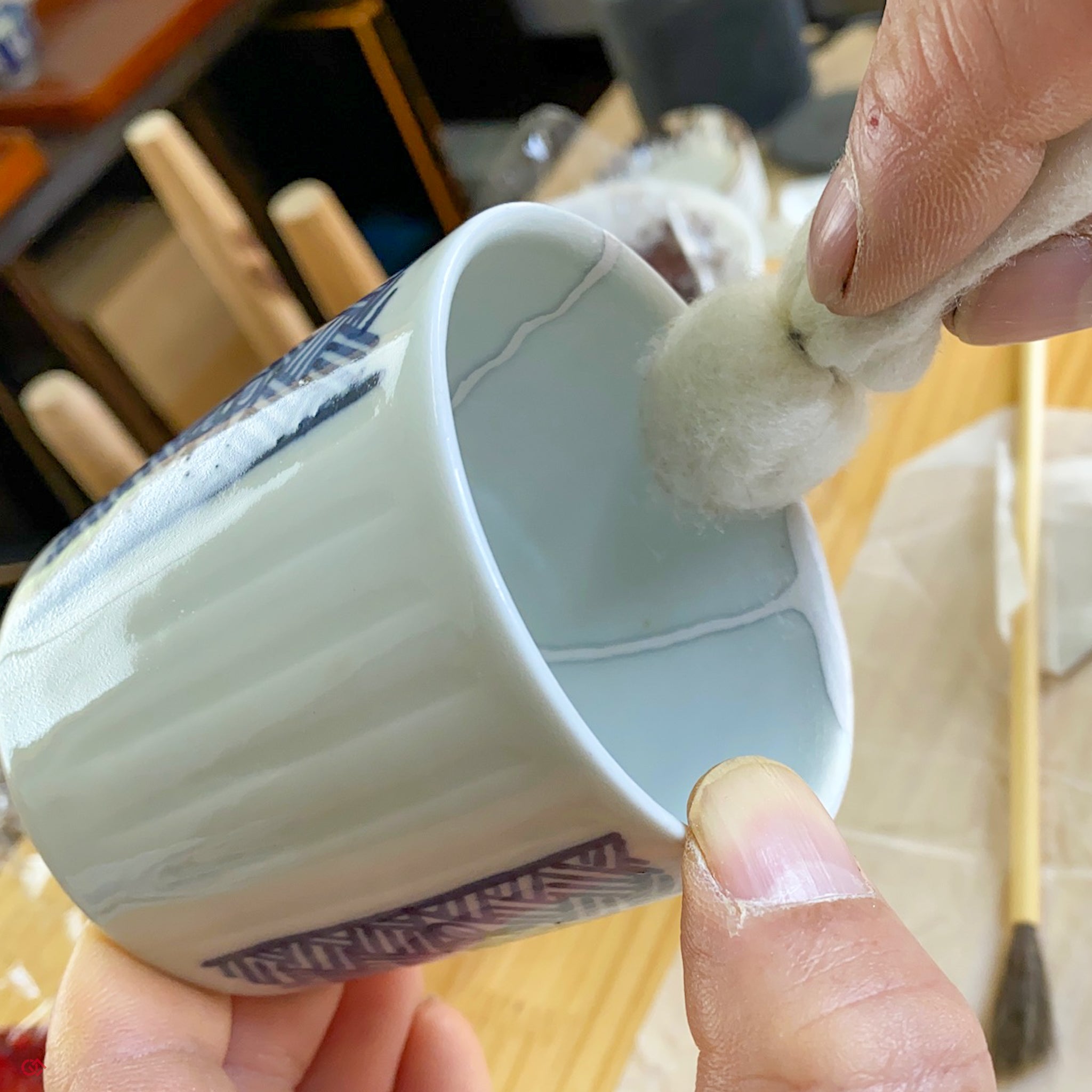 Authentic Kintsugi  Soup Cup, Flower & Rhombus pattern, Ko-Imari