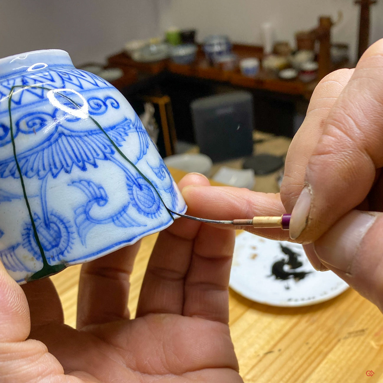 Authentic Kintsugi Cafe Cup, Sunflowers, Ko-Imari