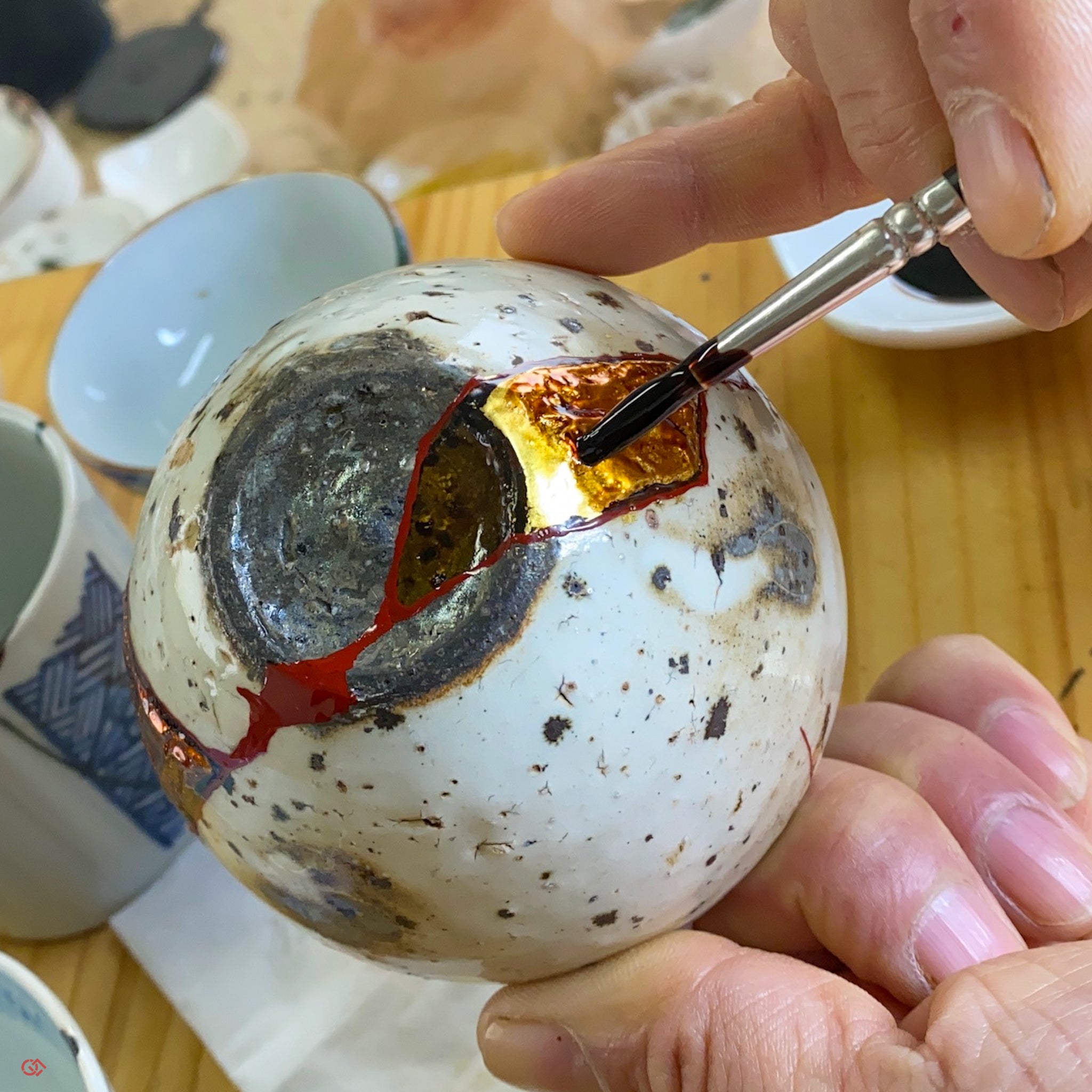 Traditional Kintsugi repair with urushi