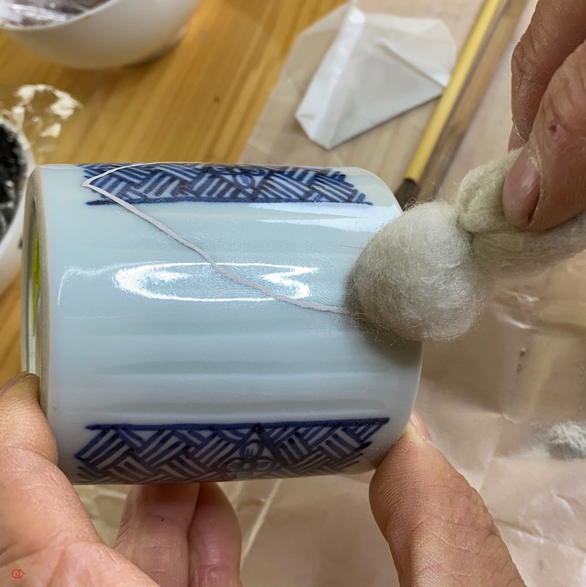 Authentic Kintsugi  Soup Cup, Flower & Rhombus pattern, Ko-Imari