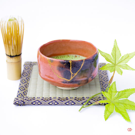 Authentic Kintsugi Matcha bowl mini Raku