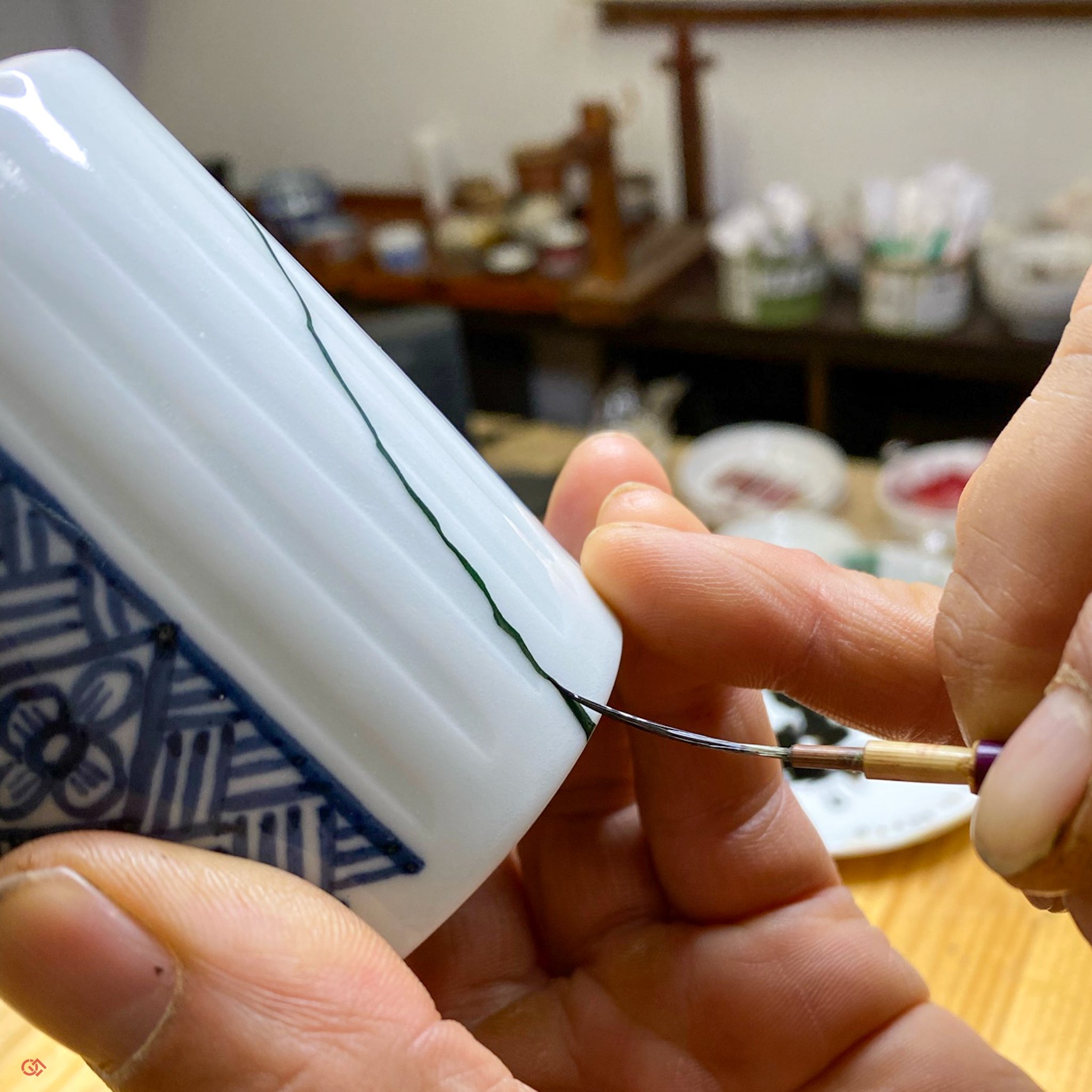 Authentic Kintsugi  Soup Cup, Flower & Rhombus pattern, Ko-Imari