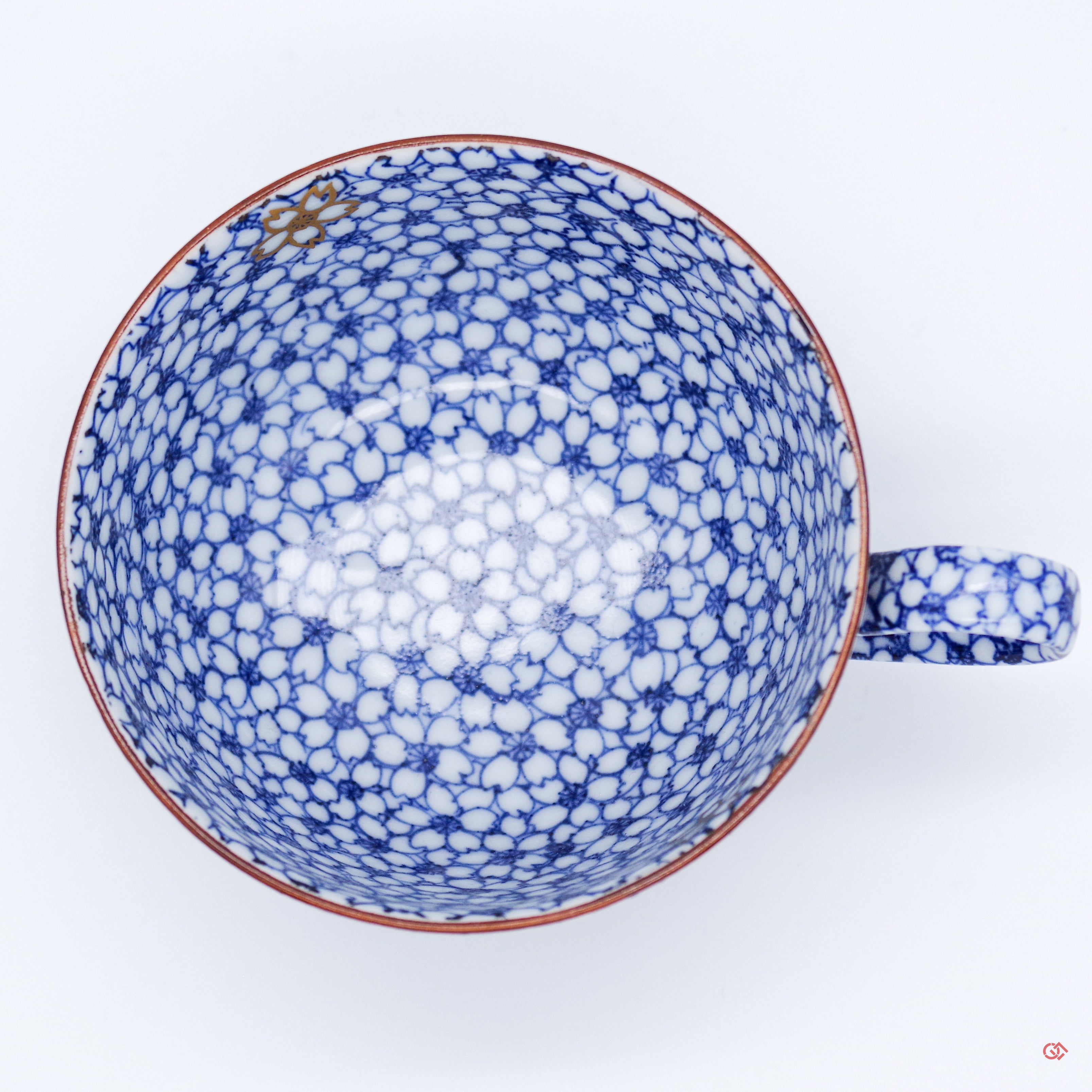Unique Kintsugi Coffee Cup & Saucer, Sometsuke Cherry Flower w/Maki-e Platinum