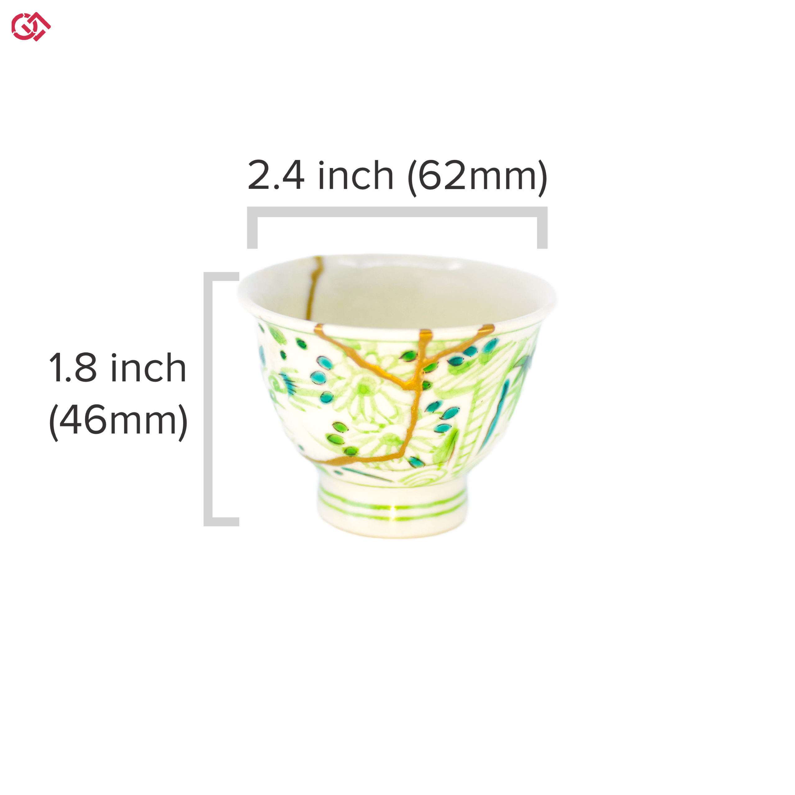 Authentic Kintsugi pottery with diameter and height description