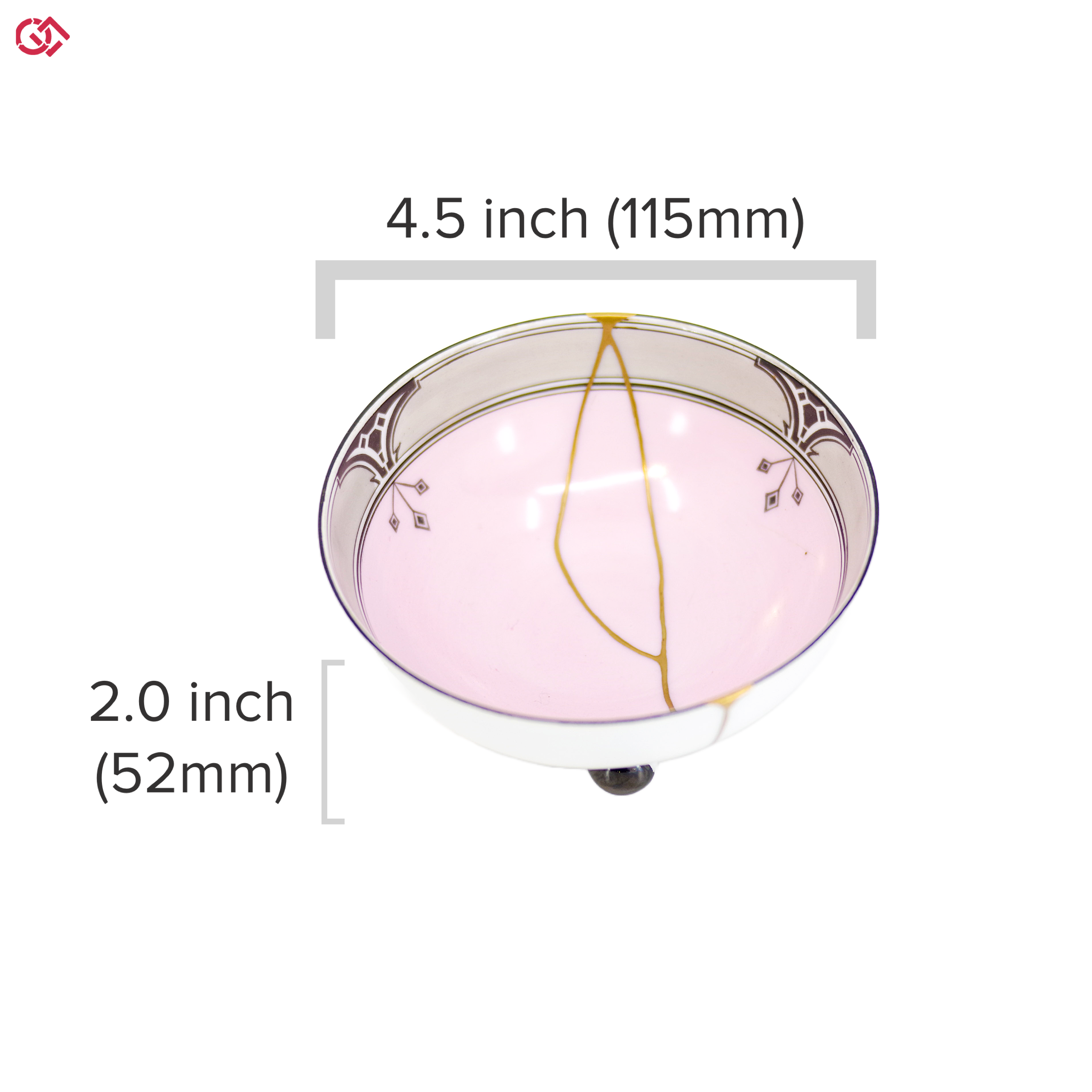 Authentic Kintsugi pottery with diameter and height description