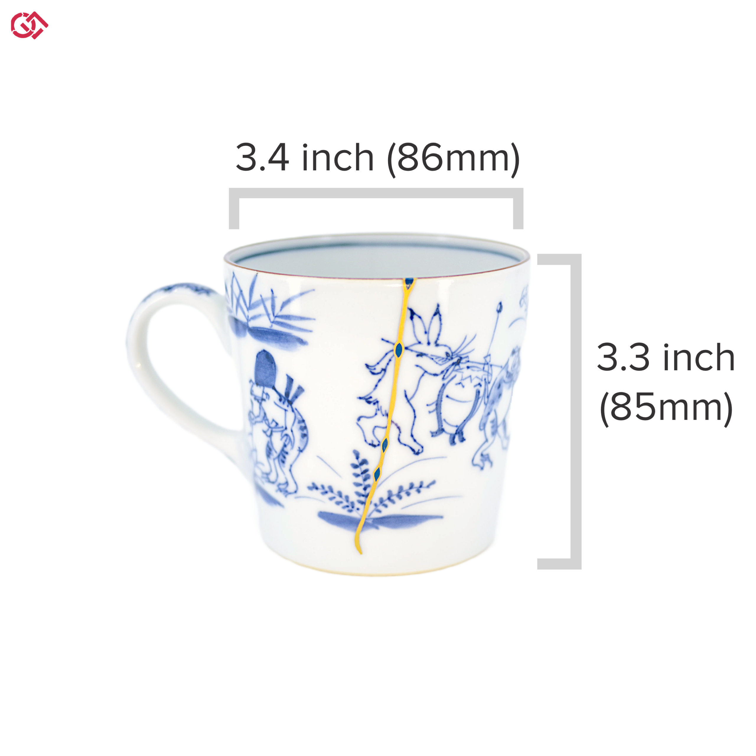 Authentic Kintsugi pottery with diameter and height description