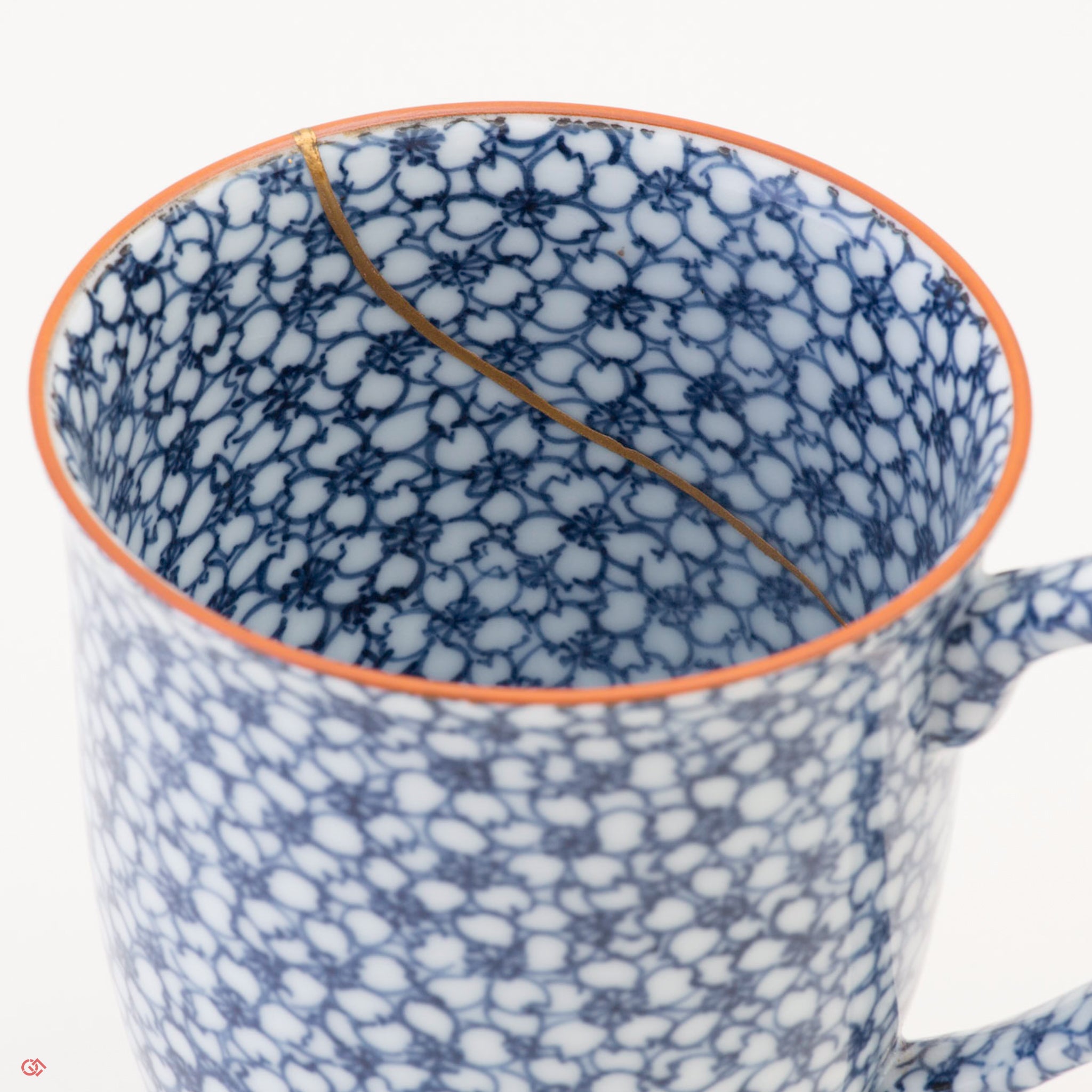 Authentic Kintsugi Coffee Cup, Sometsuke Cherry Flower Gold