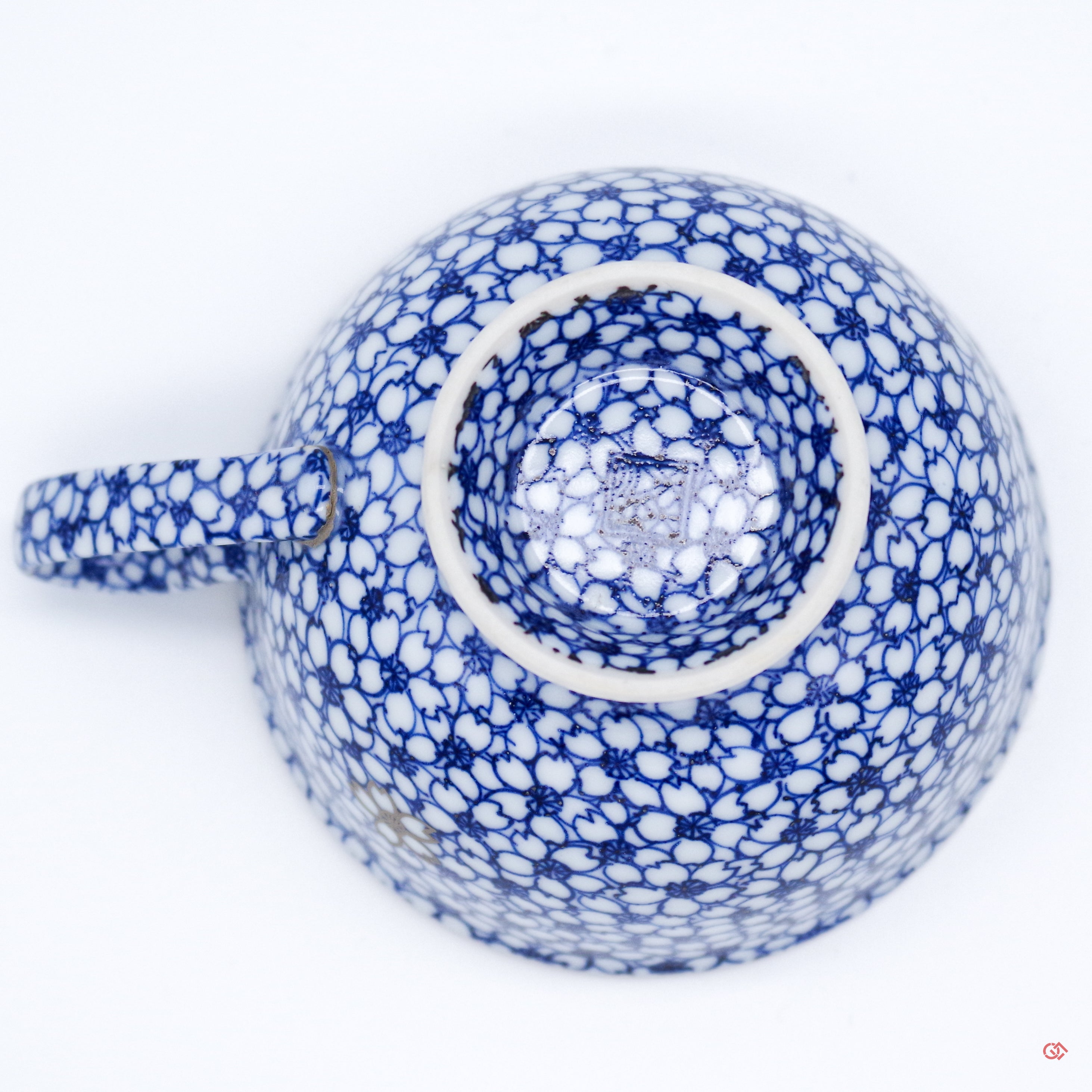 Unique Kintsugi Coffee Cup & Saucer, Sometsuke Cherry Flower w/Maki-e Platinum