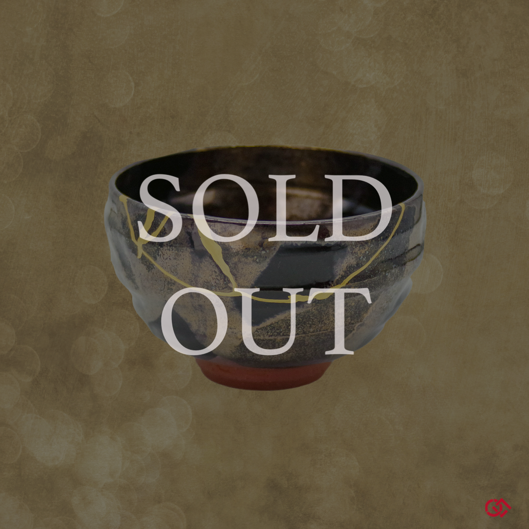 Authentic Kintsugi Matcha Bowl, Black glaze Kyoto ware