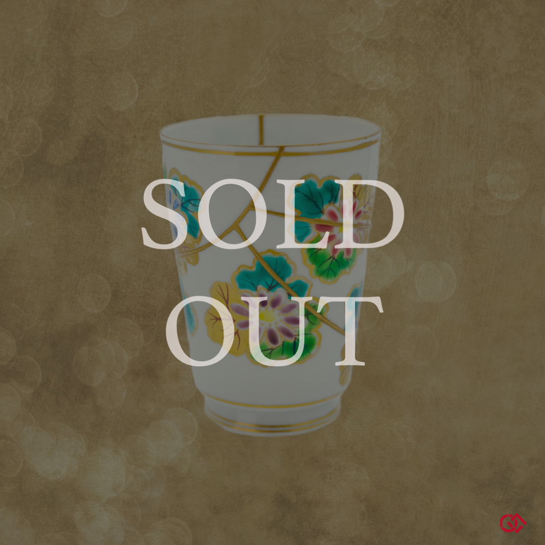 Authentic Kintsugi Sake cup, Chrysanthemum Kyoto ware