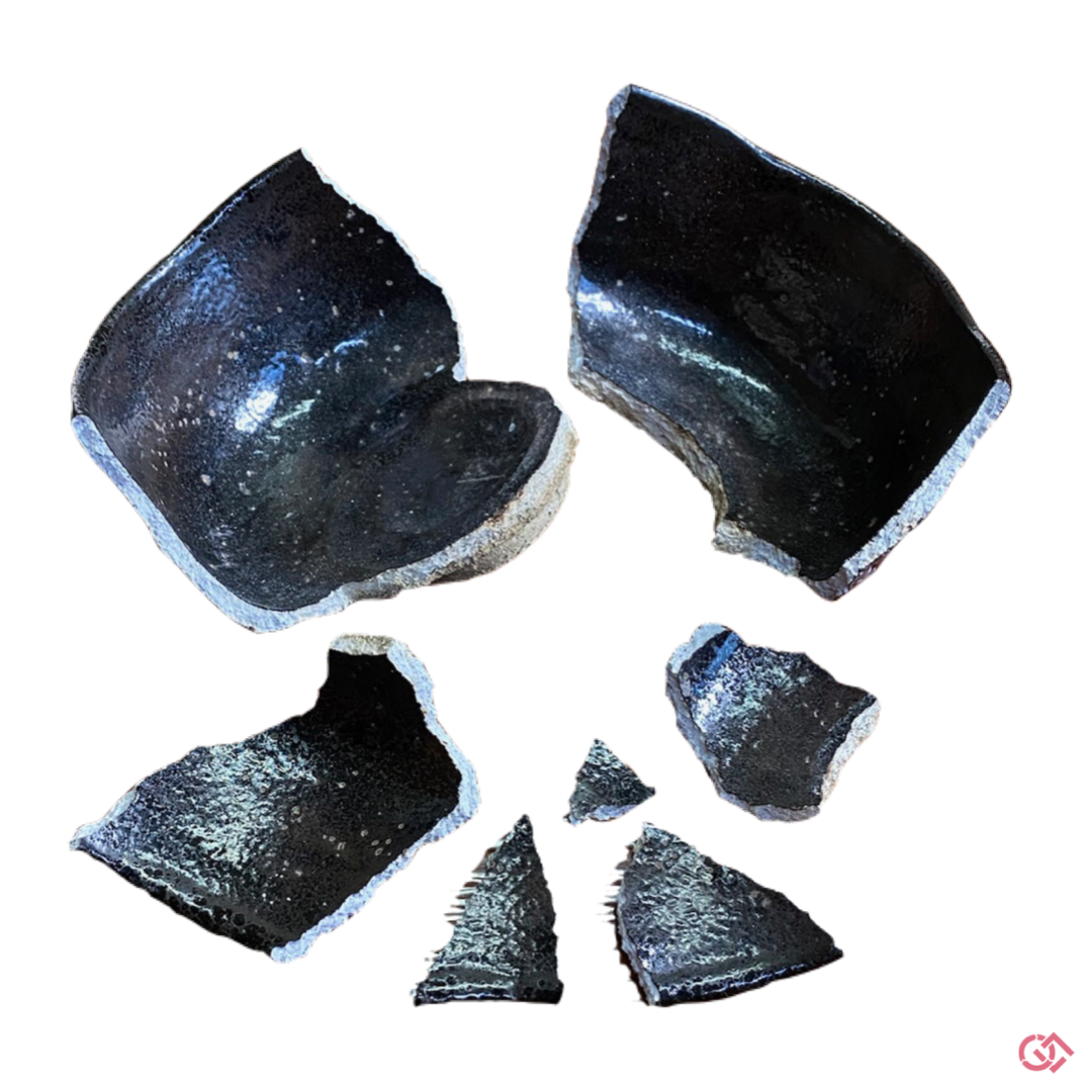 Unique Kintsugi Matcha bowl, Raku Black, w/Red Decoration