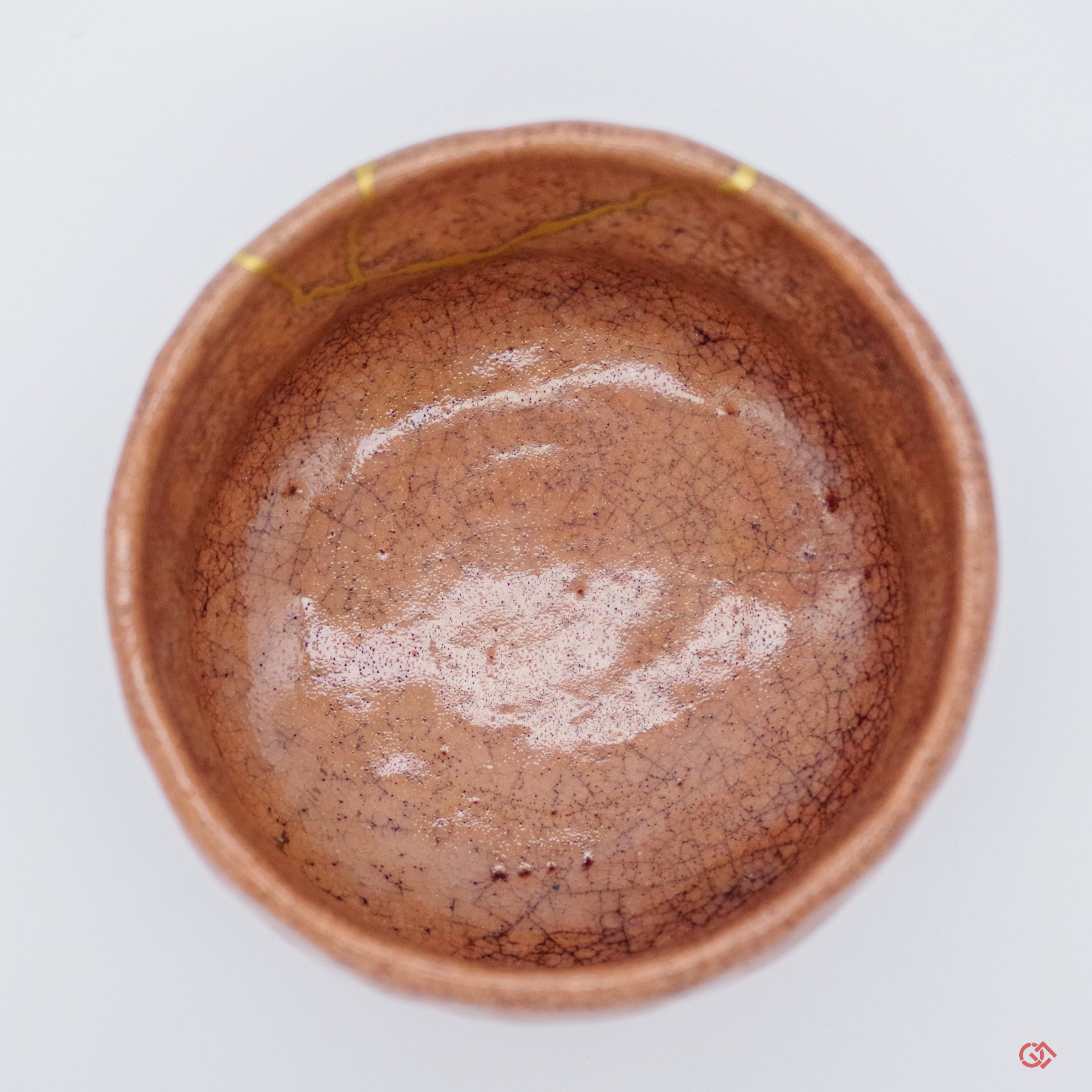 Authentic Kintsugi Matcha bowl, Red Raku type, Maya