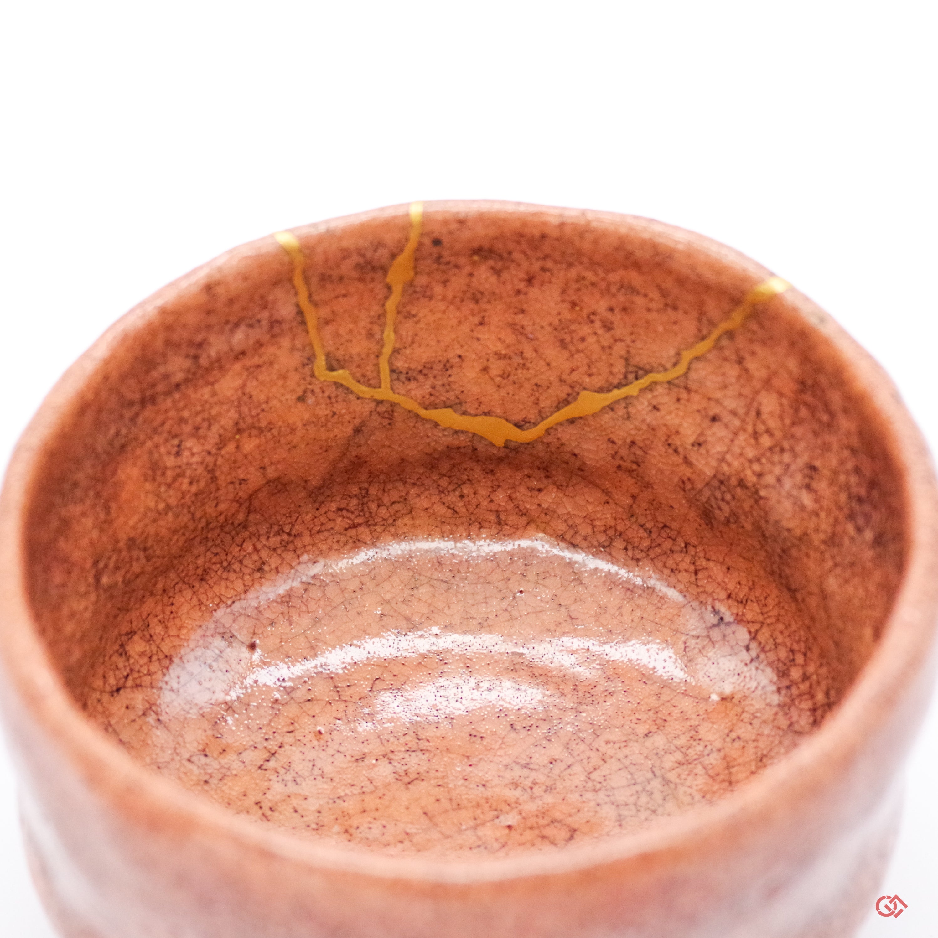 Authentic Kintsugi Matcha bowl, Red Raku type, Maya