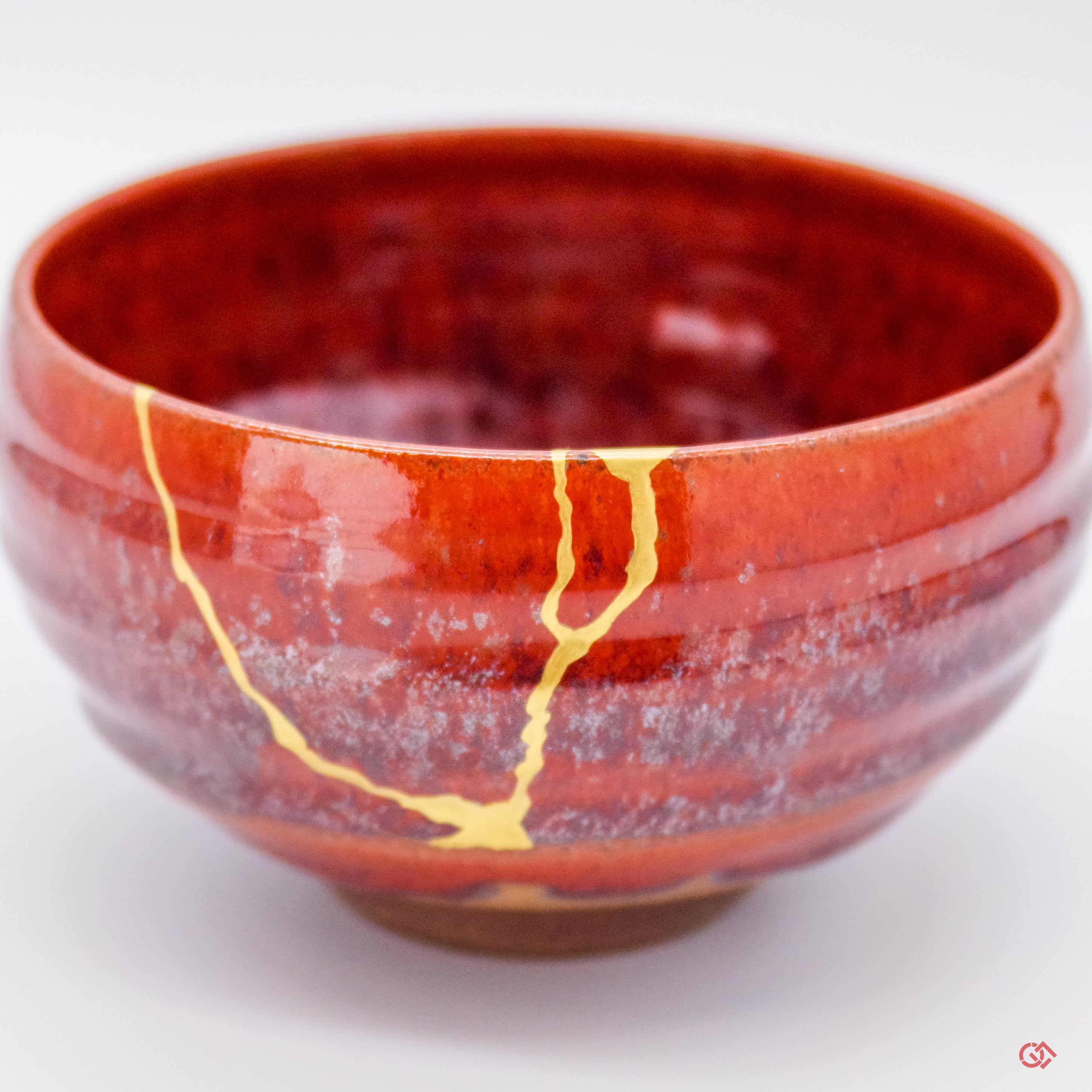 Authentic Kintsugi Matcha Bowl, Persimmon glaze Kyoto ware