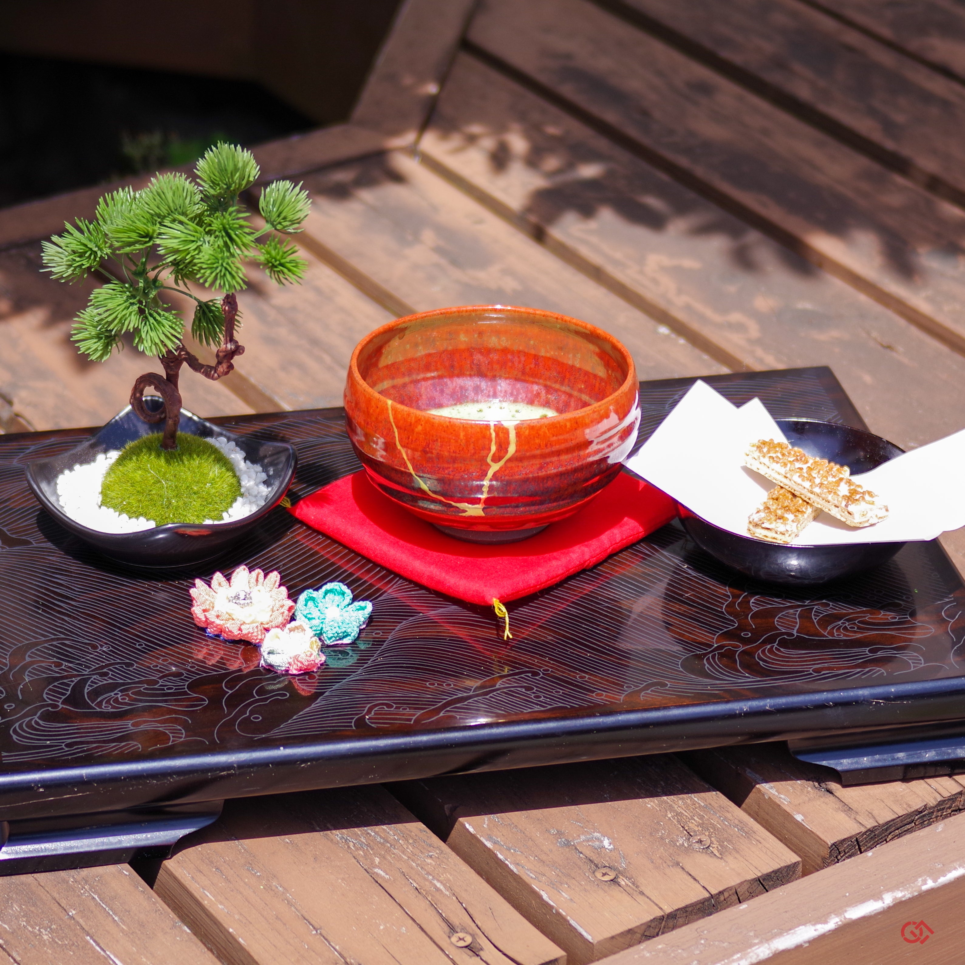 Authentic Kintsugi Matcha Bowl, Persimmon glaze Kyoto ware