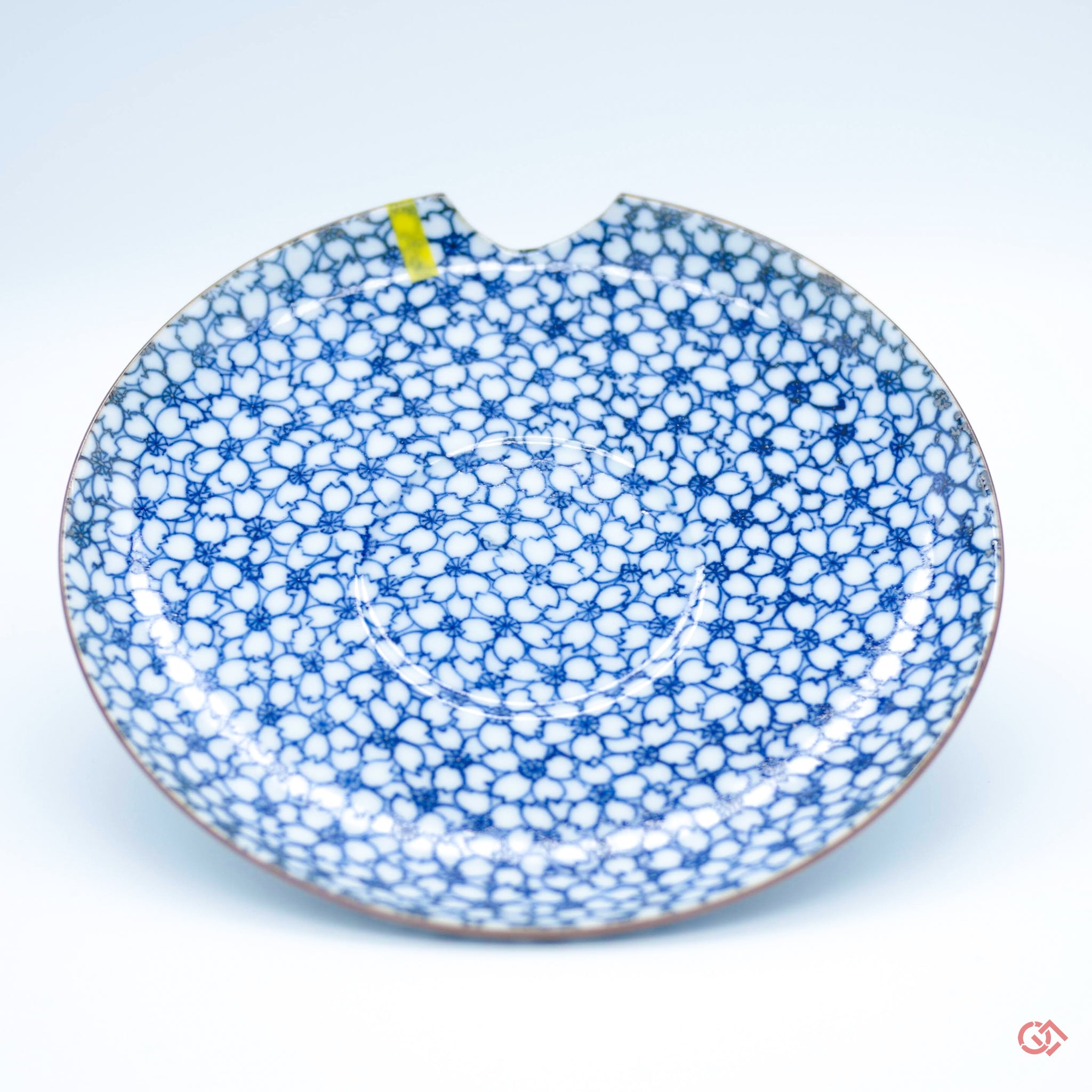 Unique Kintsugi Kyoto ware Cup & Saucer, Sometsuke Cherry Flower w/Maki-e Platinum