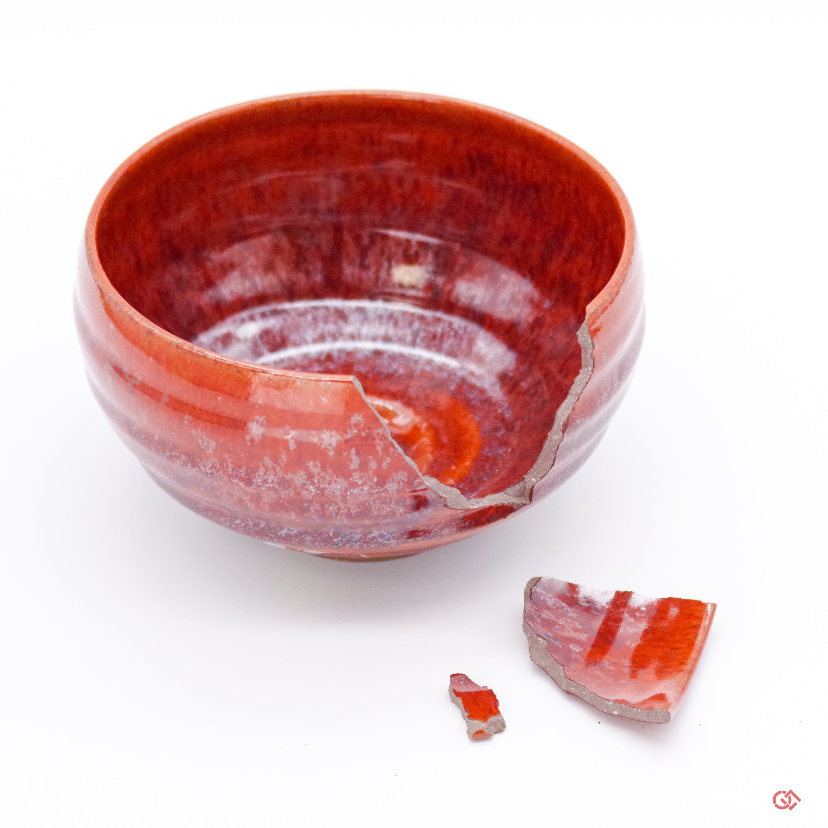 Authentic Kintsugi Matcha Bowl, Persimmon glaze Kyoto ware