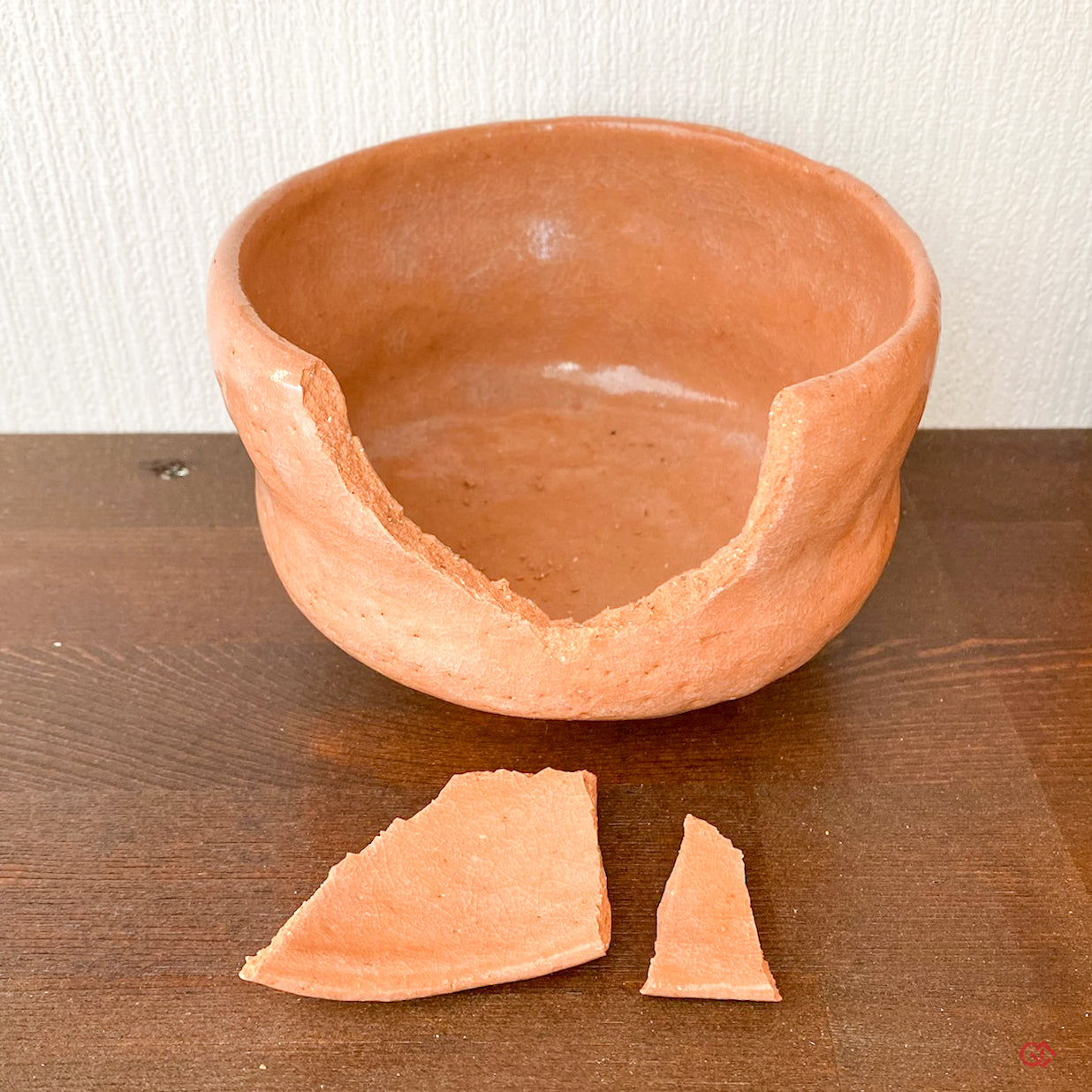 Authentic Kintsugi Matcha bowl, Red Raku type, Maya