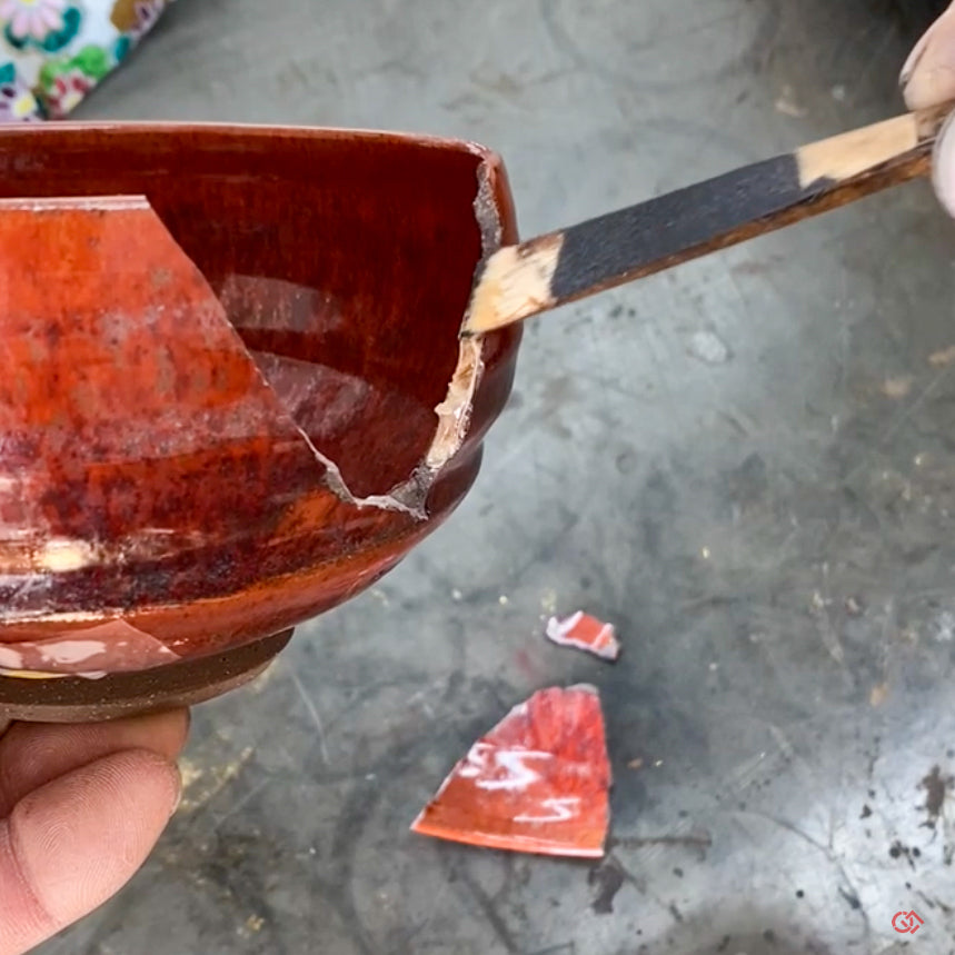 Authentic Kintsugi Matcha Bowl, Persimmon glaze Kyoto ware