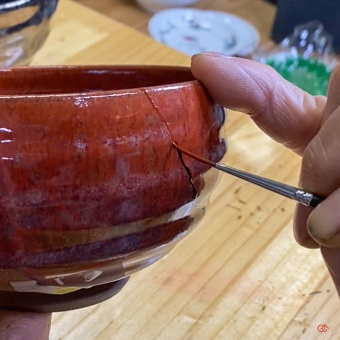 Authentic Kintsugi Matcha Bowl, Persimmon glaze Kyoto ware
