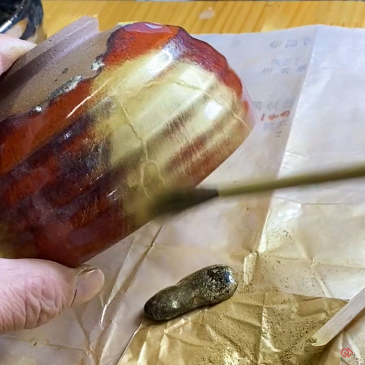 Authentic Kintsugi Matcha Bowl, Persimmon glaze Kyoto ware