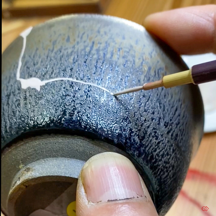 Authentic Kintsugi Sake cup, Tenmoku type, Cosmos Kyoto ware