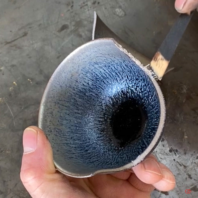 Authentic Kintsugi Sake cup, Tenmoku type, Cosmos Kyoto ware