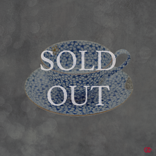 Unique Kintsugi Kyoto ware Cup & Saucer, Sometsuke Cherry Flower w/Maki-e Platinum